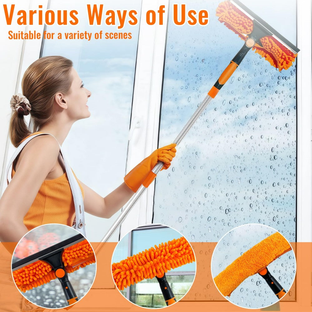 4.5m 15ft Telescopic Window Cleaning Brush Kit Extending Wash Head Squeegee High