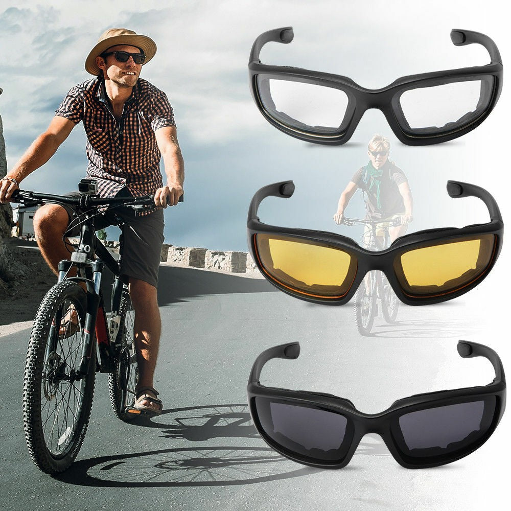 3 Pair Motorcycle Biker Riding Glasses Anti UV Wind Resistant Padded Sunglasses