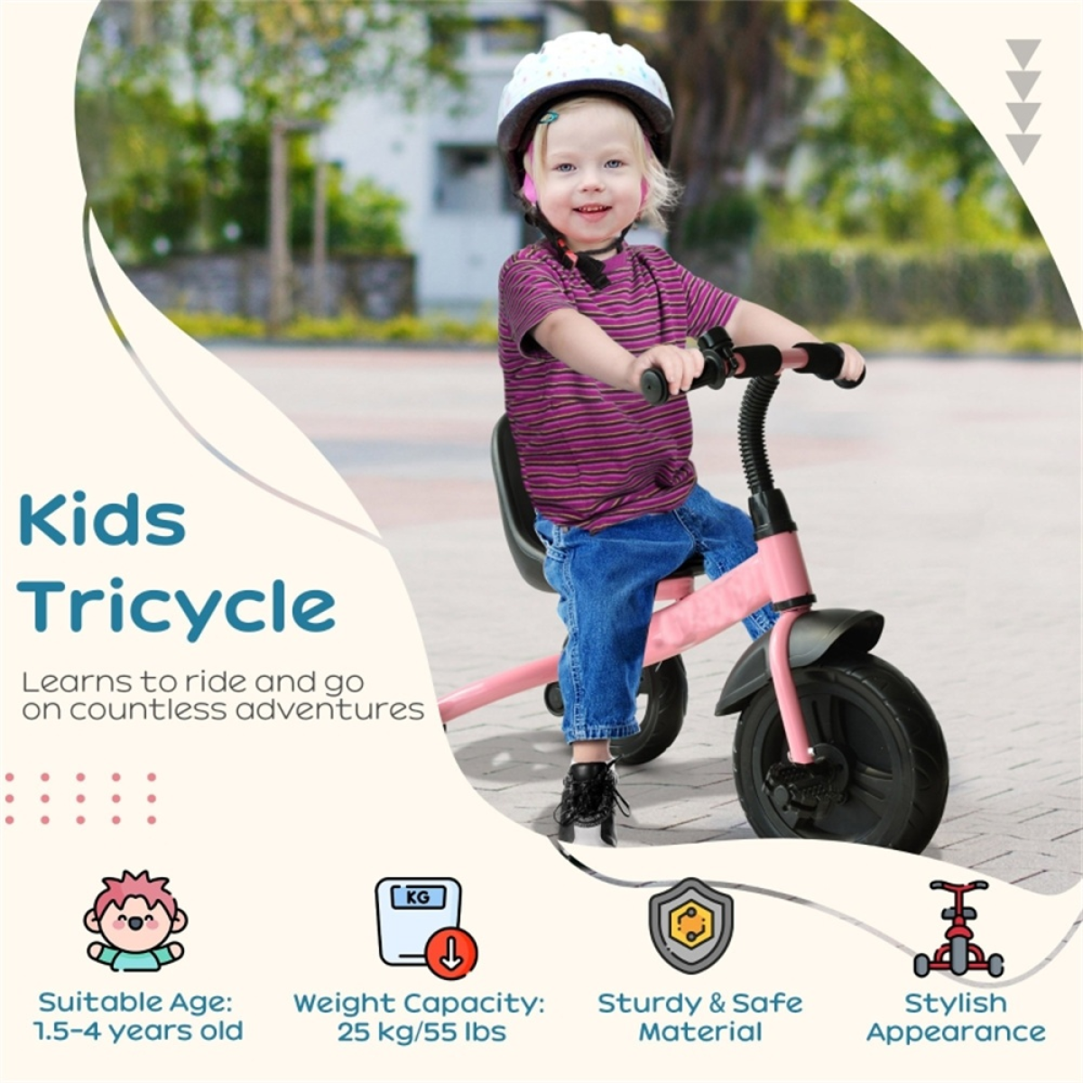 cortex-london-windsor-pink-kids-tricycle-steel-eva-wheels