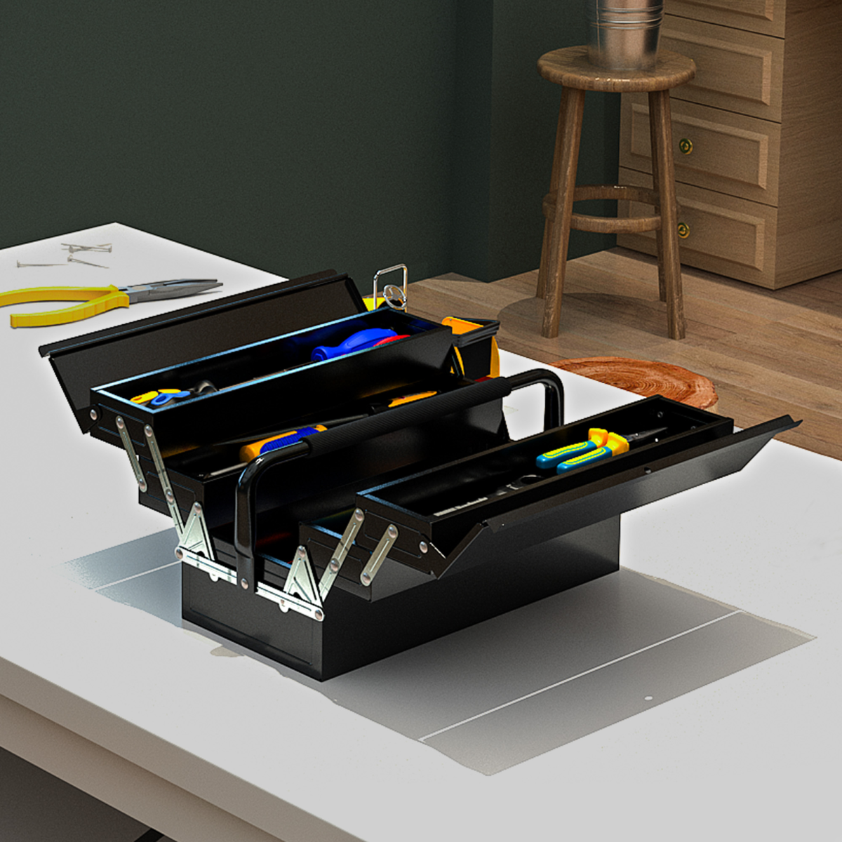 cortex-london-windsor-steel-five-tray-tool-box-black