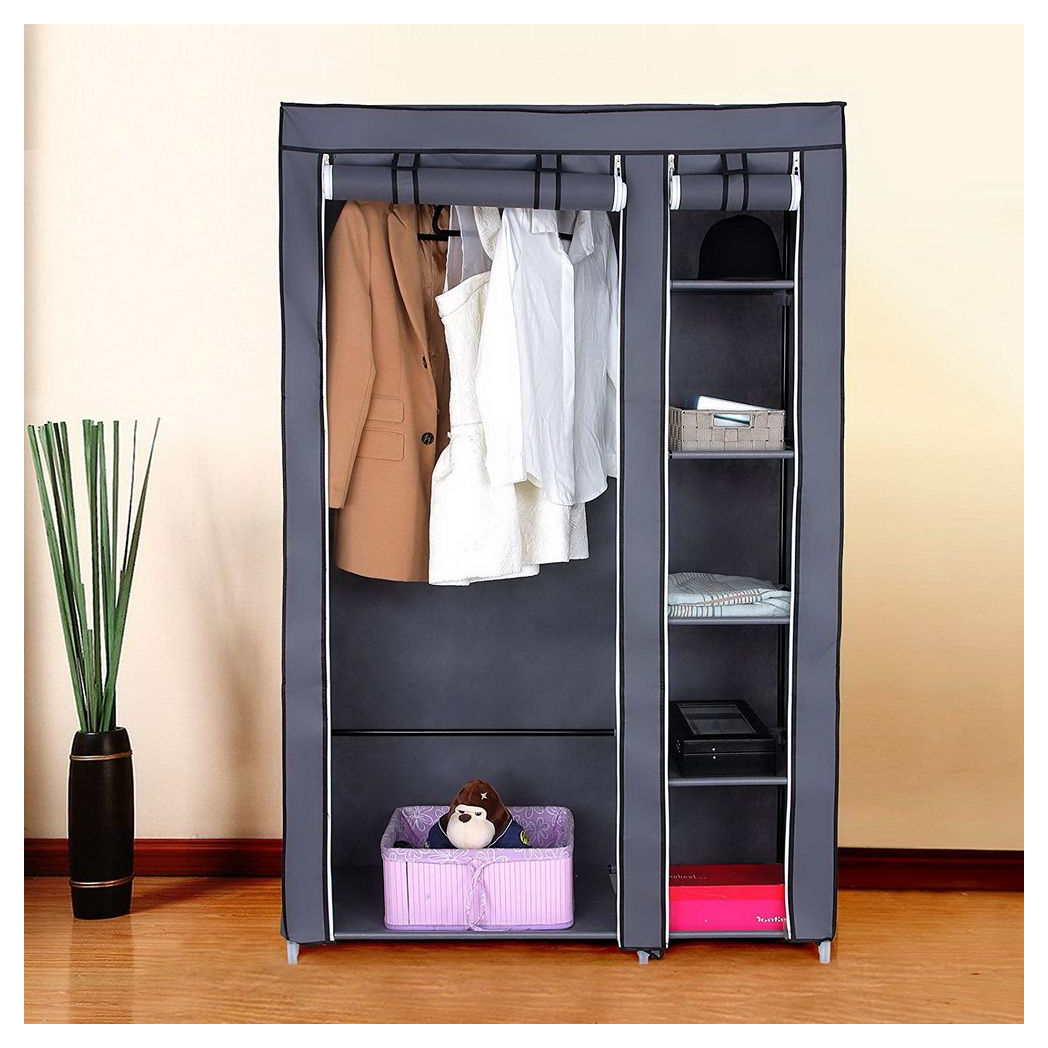 cortex-london-york-grey-portable-wardrobe-with-shelves-and-hanging-rod