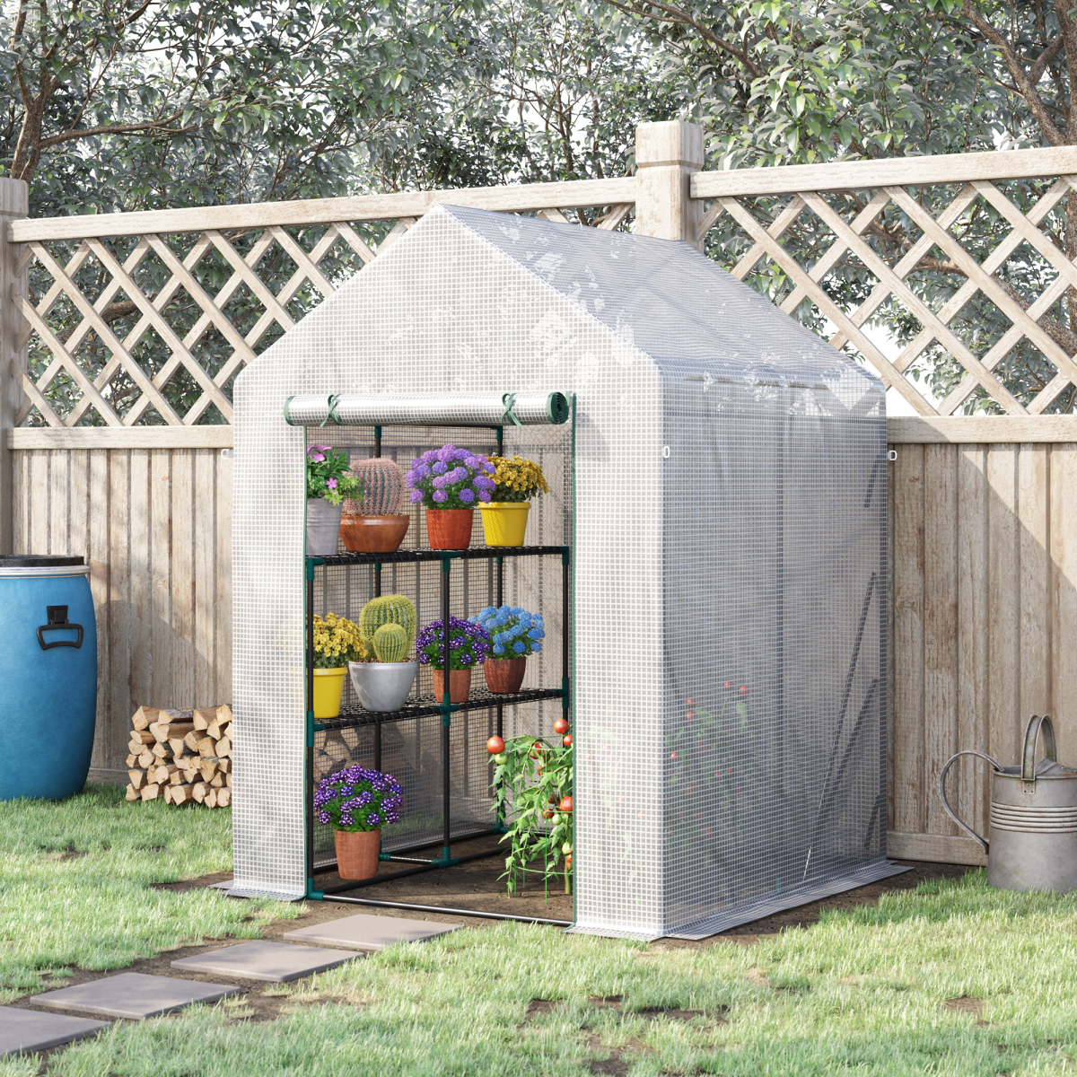 cortex-london-york-mini-greenhouse-green-steel-pe-cover-metal-shelves