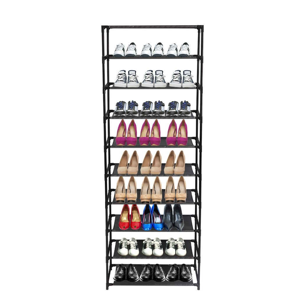 cortex-london-kensington-10-tier-black-shoe-rack-non-woven-fabric-steel