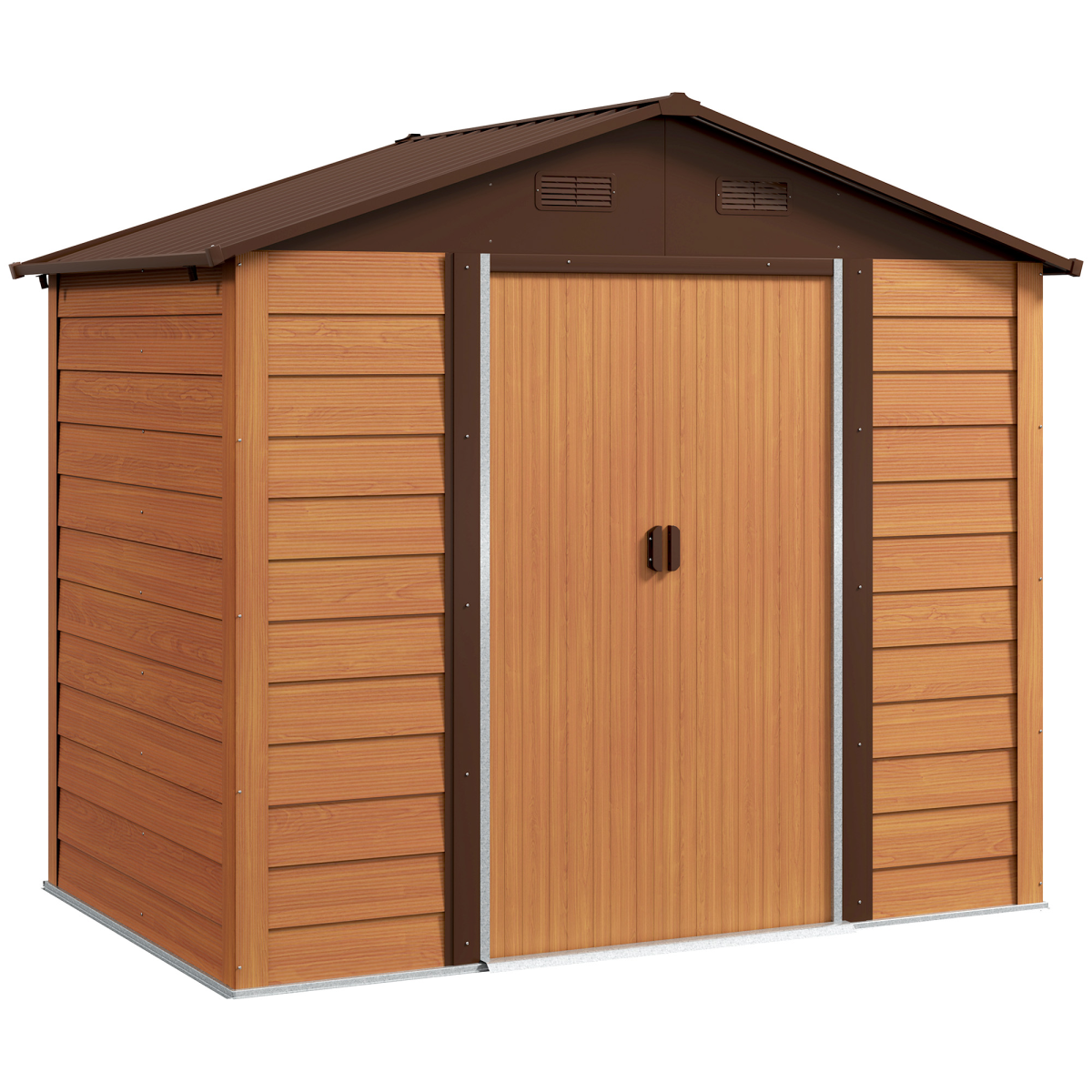 cortex-london-kensington-galvanised-steel-garden-shed-sliding-door-brown-wood-effect