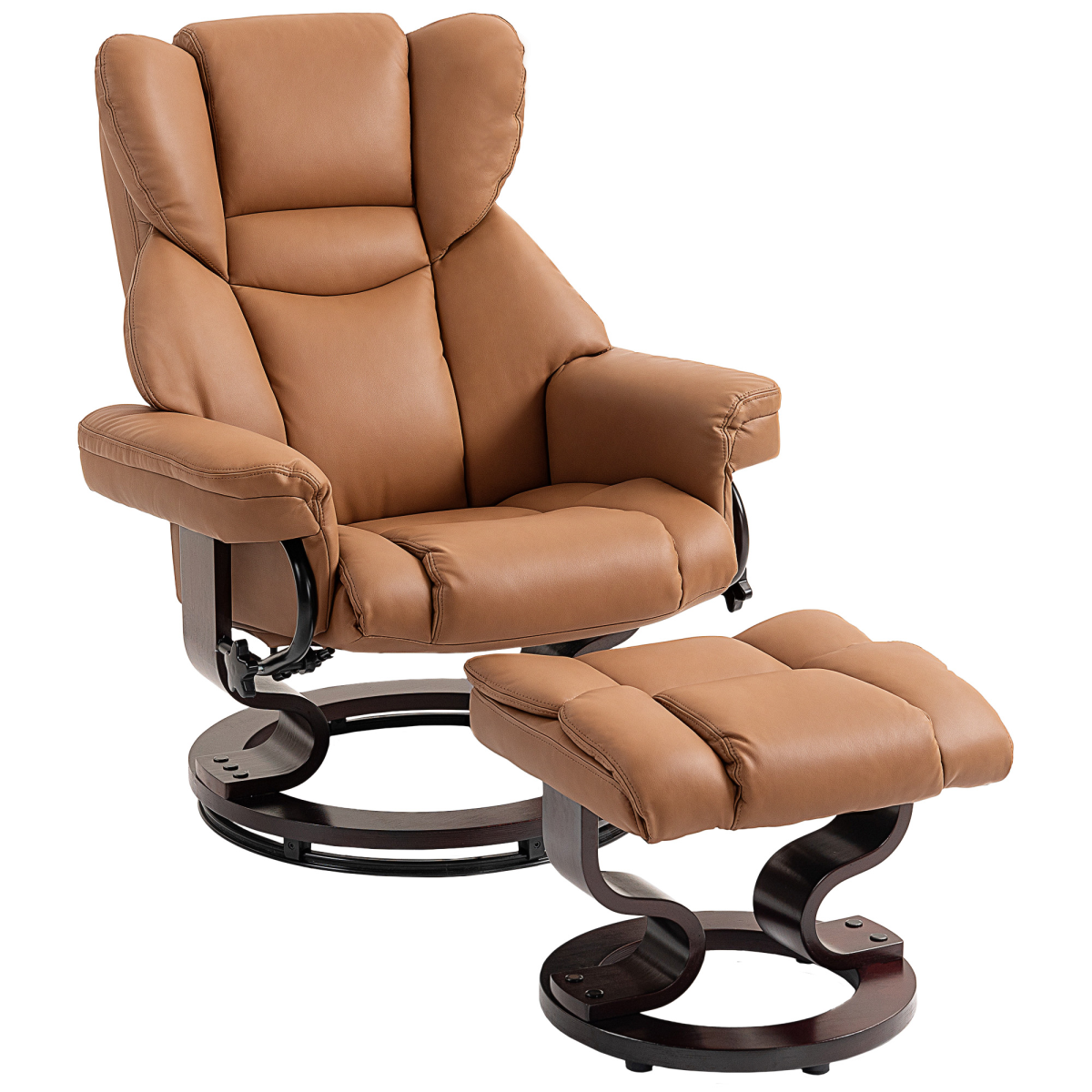 HOMCOM PU Leather Manual Reclining Armchair Footstool Padded Seat Brown