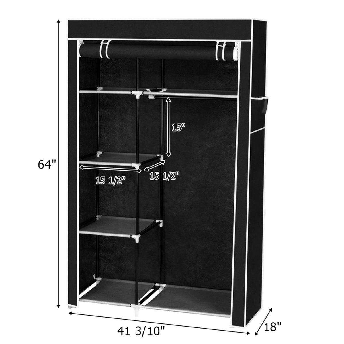cortex-london-windsor-64-inch-black-portable-wardrobe-storage-closet-with-shelves