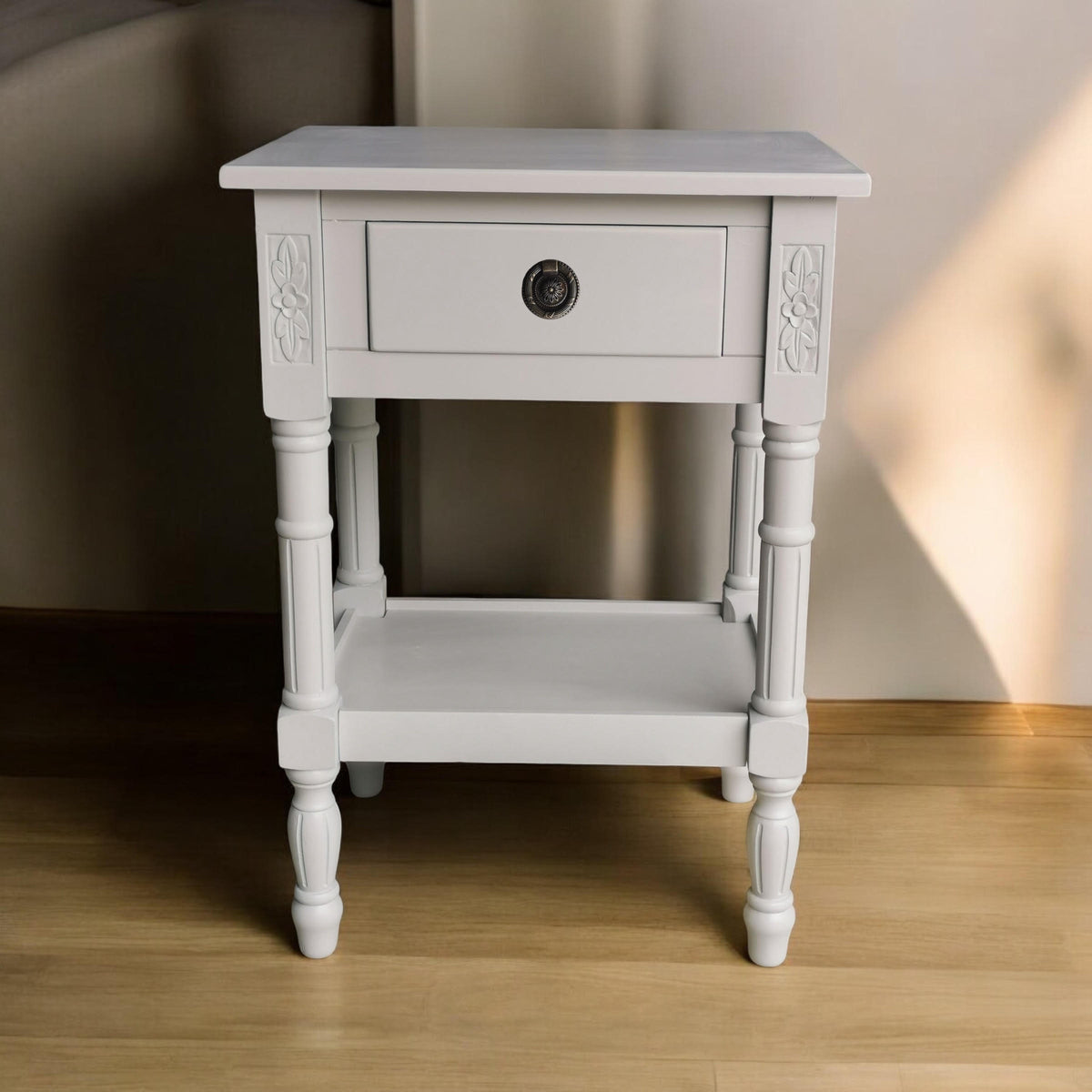 cortex-london-windsor-art-deco-grey-floral-solid-pine-bedside-side-table-with-drawer-and-shelf
