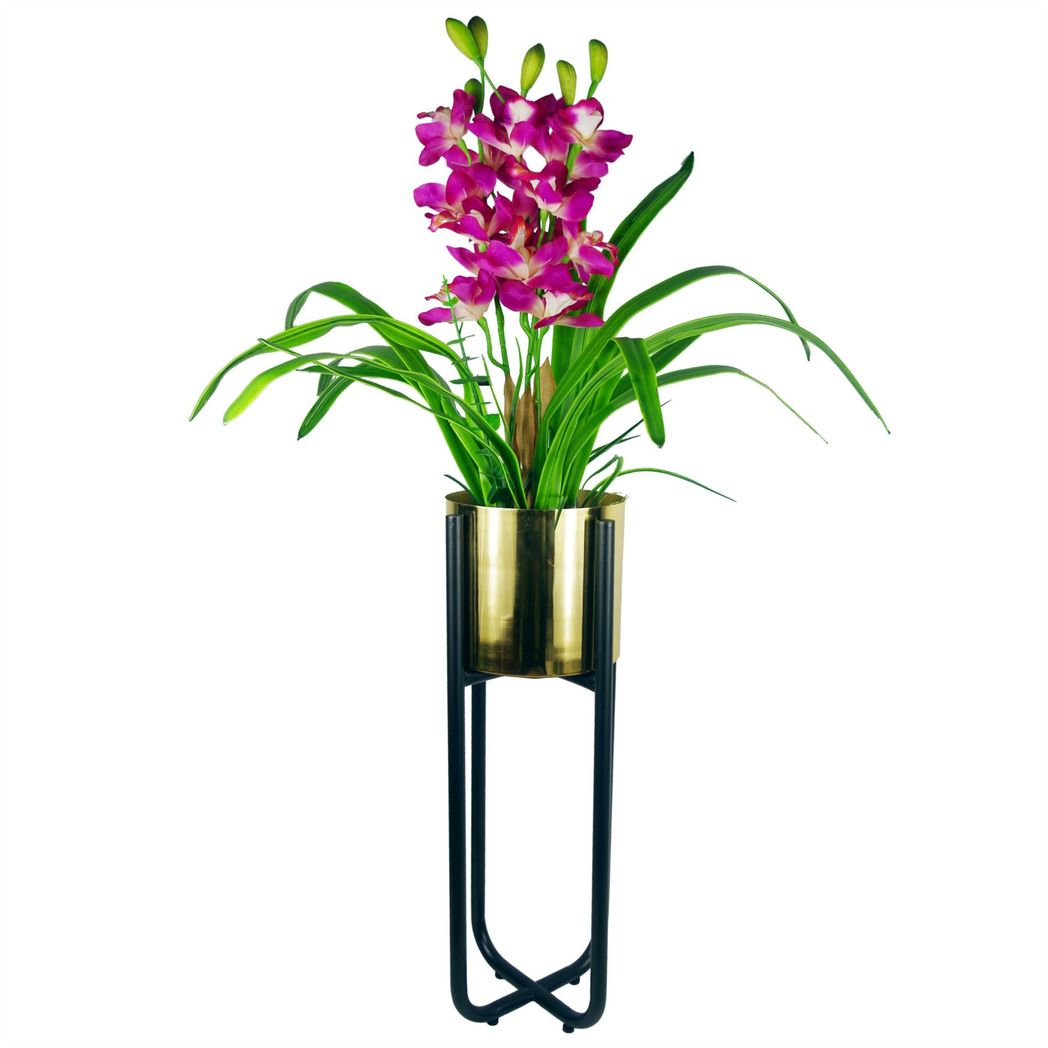 Tall Black Stand with Gold Metal Planter 62cm x 18cm