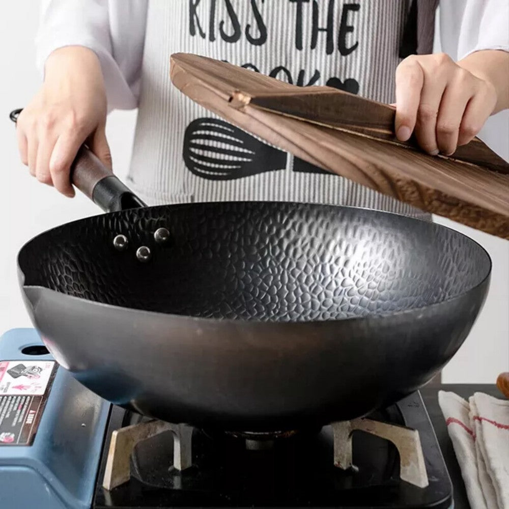 32CM Household Pure Iron Wok Non Coated Cast Iron Pan for Gas Induction Cookers~