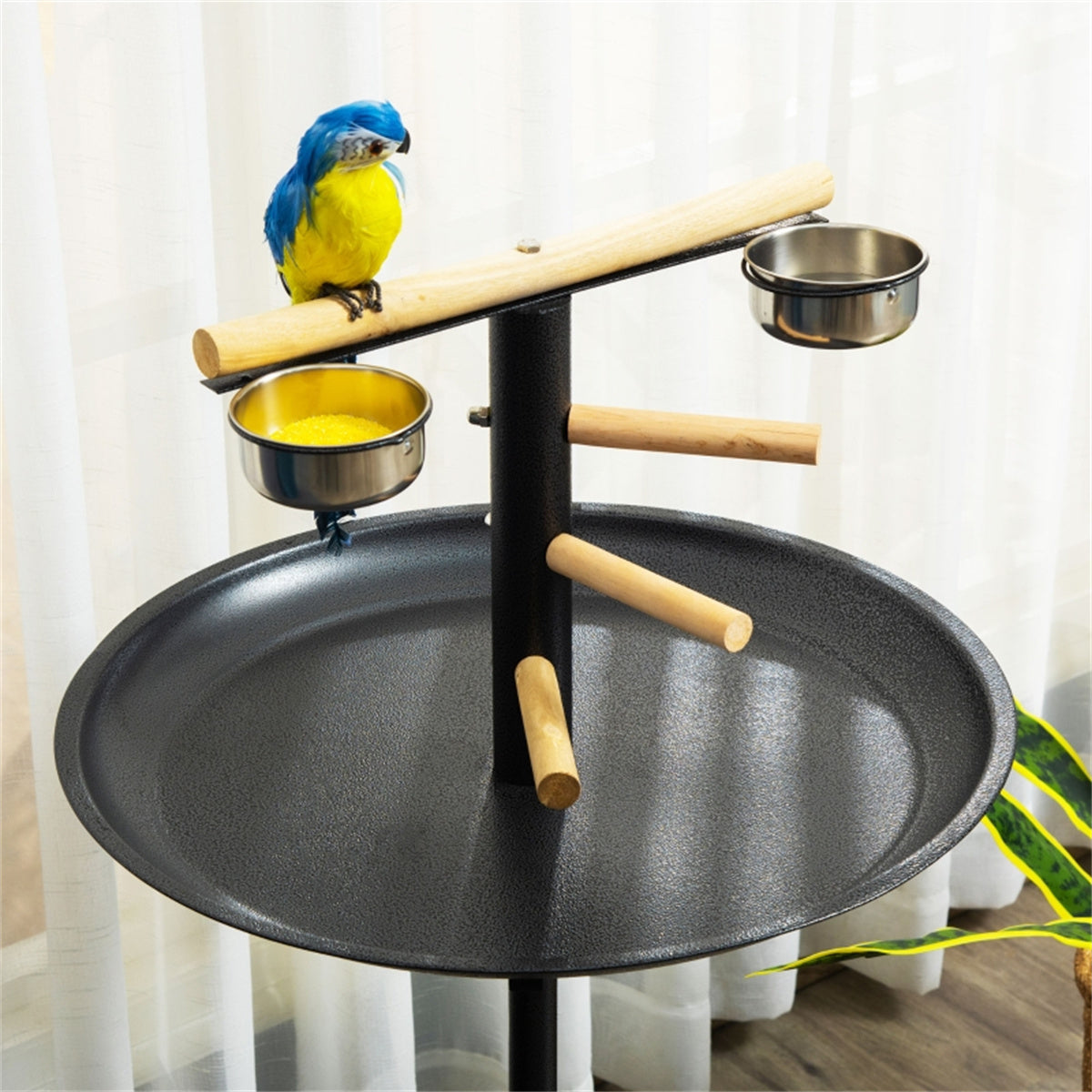 cortex-london-windsor-bird-feeding-stand-grey-stainless-steel-bowls-wood-perch