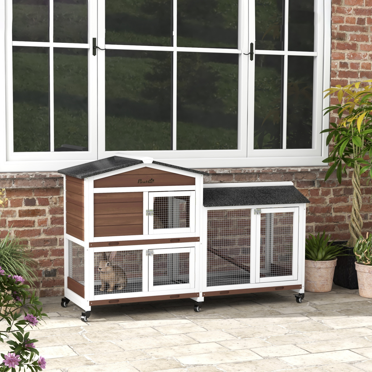 cortex-london-windsor-wooden-rabbit-hutch-guinea-pig-cage-with-wheels-run-ramp-brown