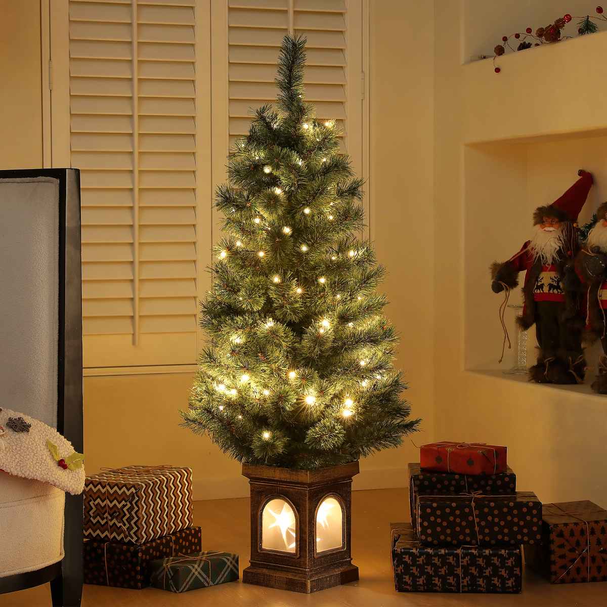 HOMCOM 4ft Artificial Christmas Tree with 80 Warm White LED Lights Remote