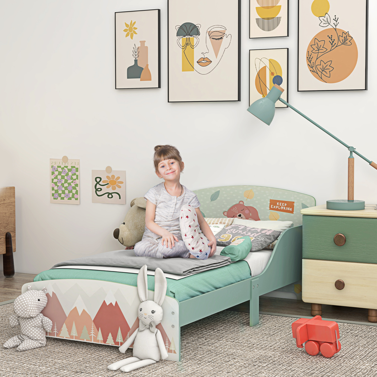 cortex-london-windsor-green-toddler-bed-frame-animal-design-ages-3-6-years