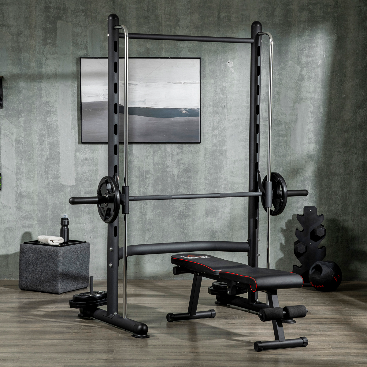 cortex-london-windsor-adjustable-squat-rack-pull-up-bar-barbell-bar-black-silver
