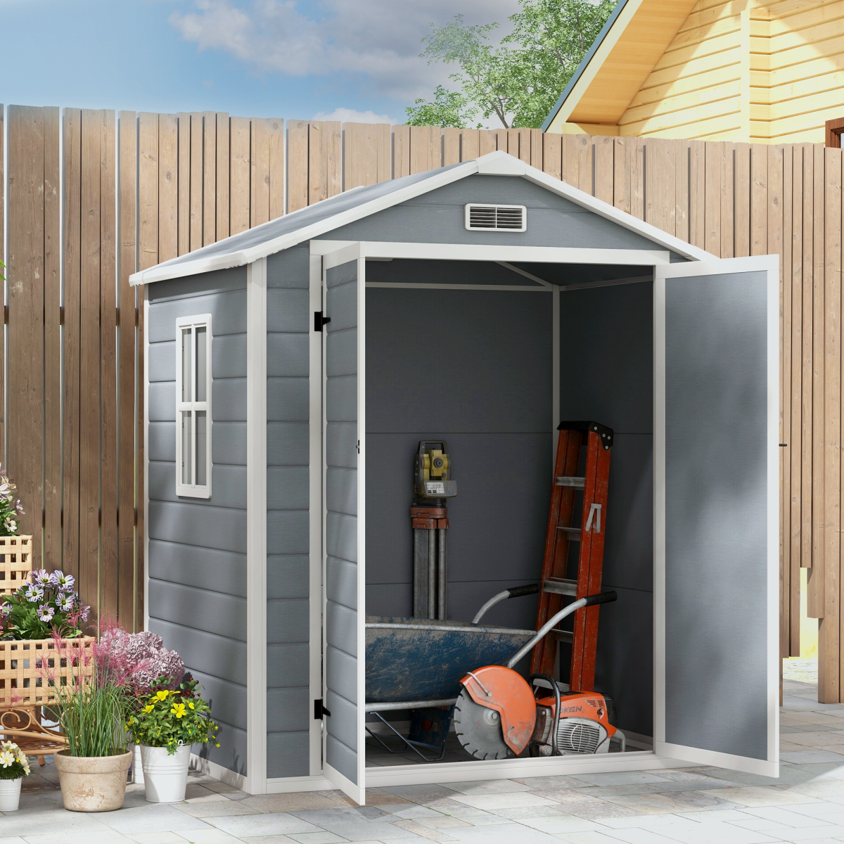 cortex-london-windsor-plastic-garden-storage-shed-lockable-double-doors-grey