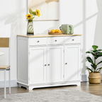Sideboard with Rubberwood Top, Buffet Drawers and Adjustable Shelves White