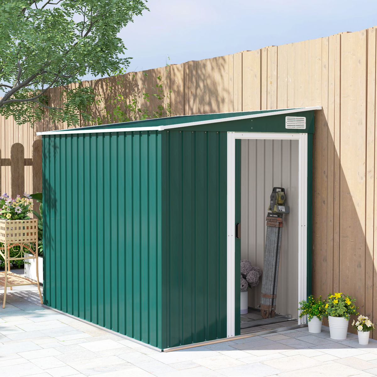 cortex-london-york-lean-to-galvanised-steel-garden-shed-green
