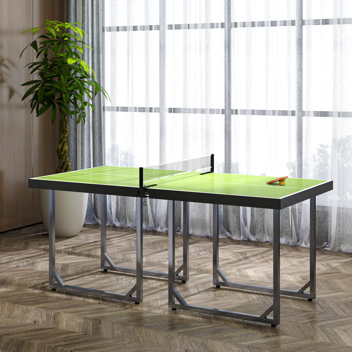 Tennis Table Ping Pong Foldable with Net Game Steel 182cm Indoor, Green HOMCOM