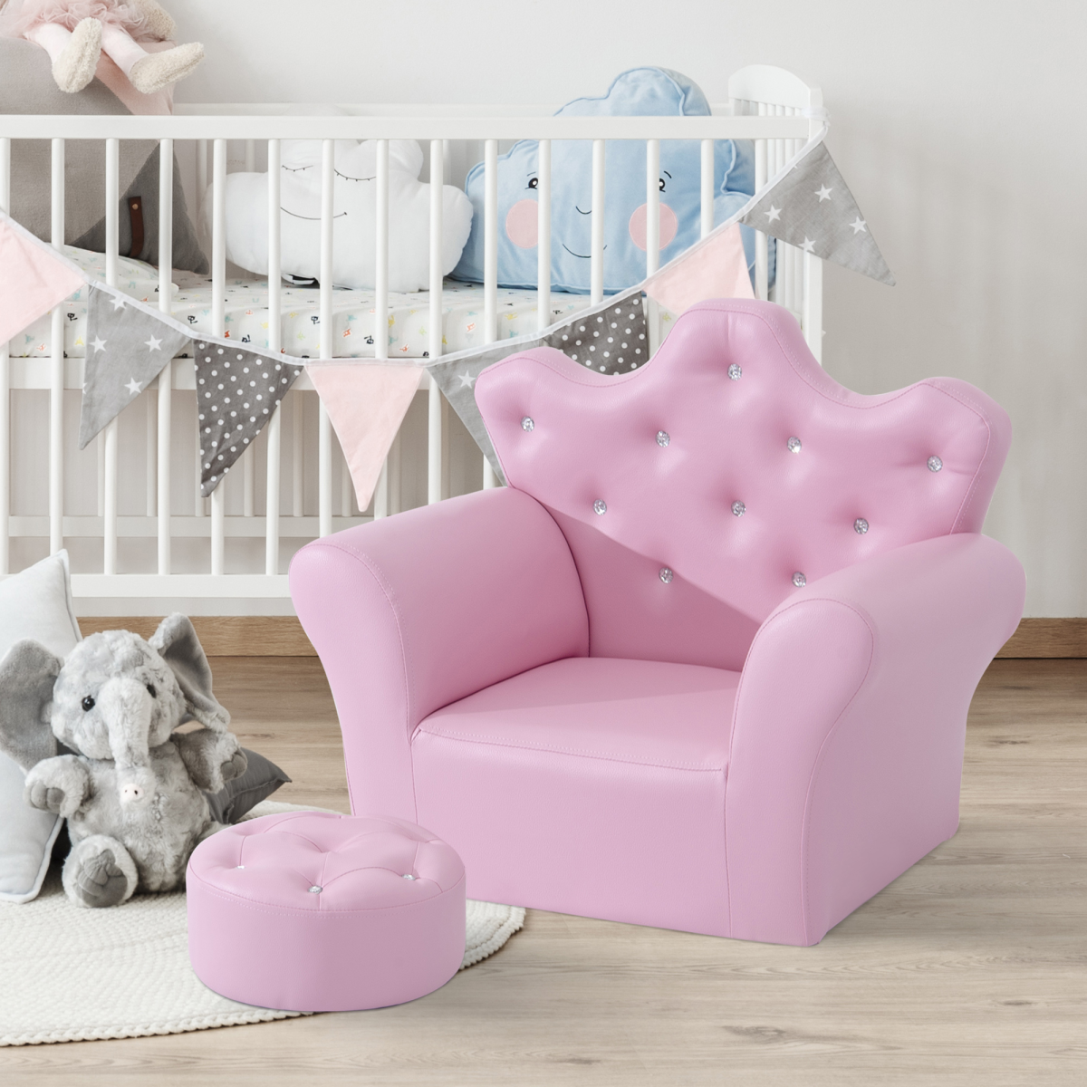 cortex-london-windsor-pink-kids-armchair-footstool-set