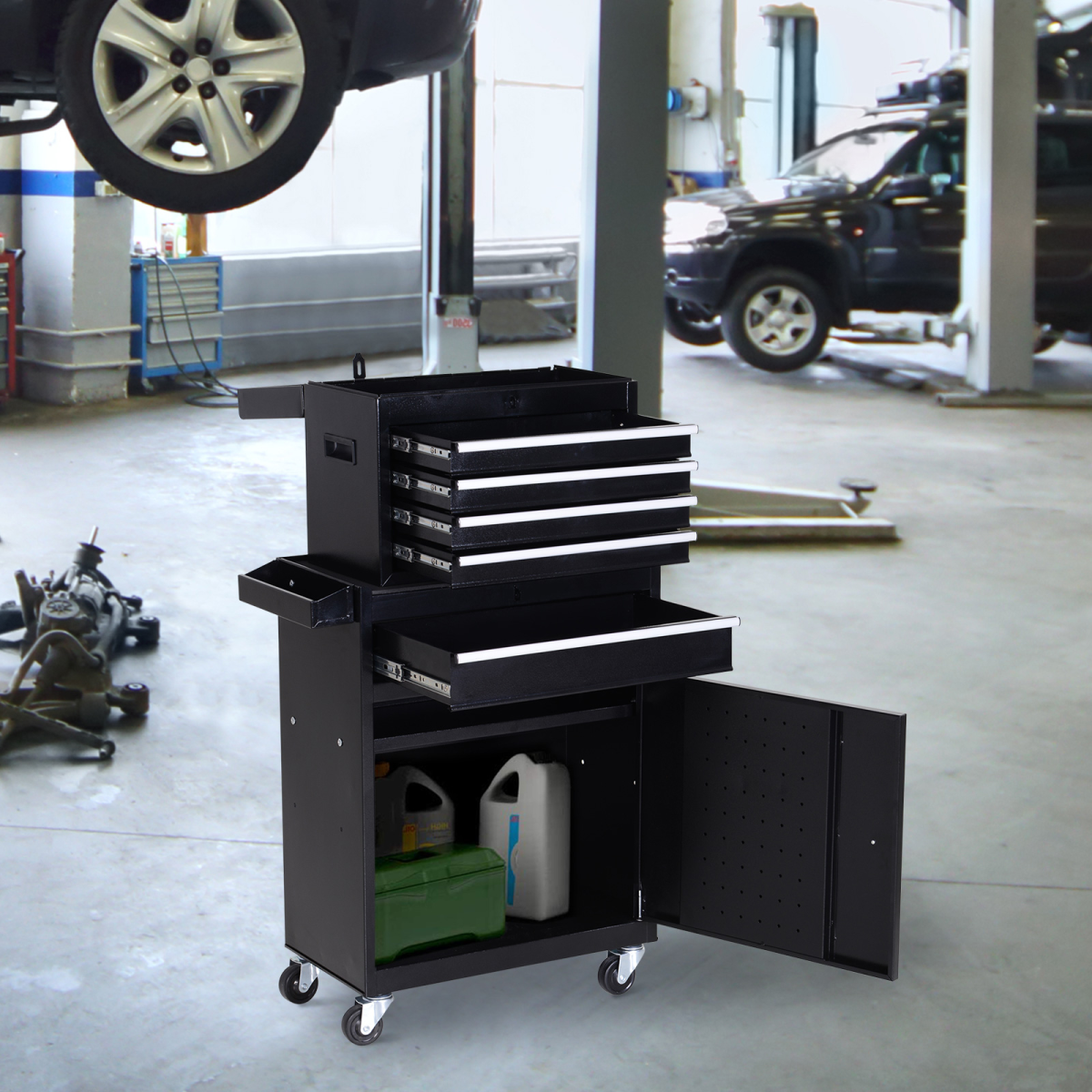 cortex-london-windsor-steel-four-drawer-dual-door-tool-cabinet-on-wheels-black