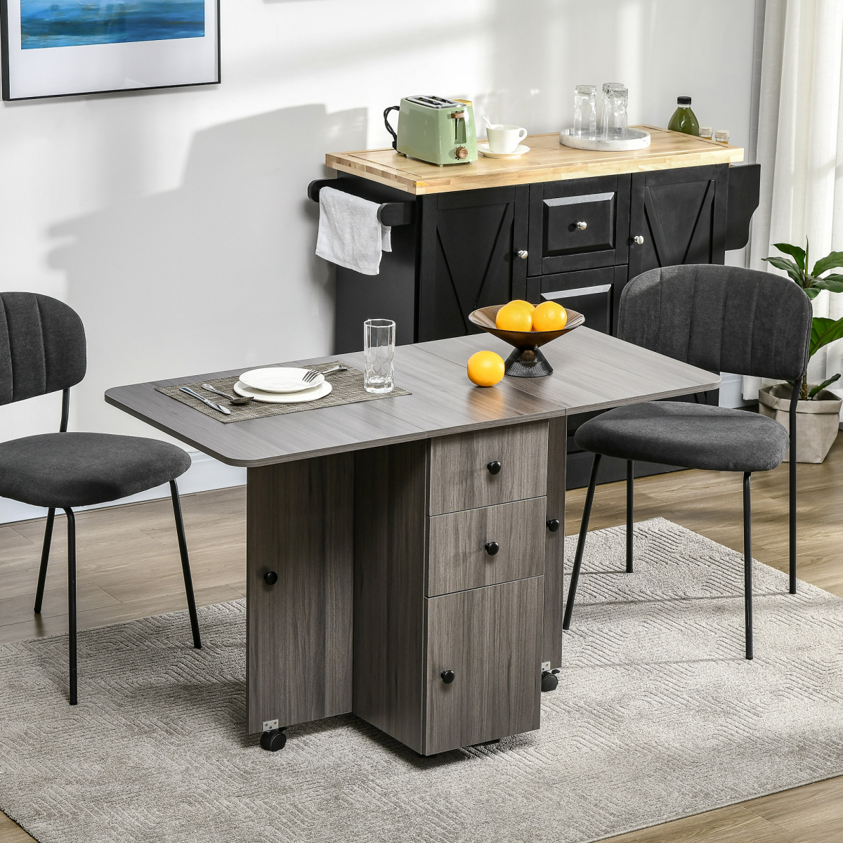 cortex-london-homcom-folding-dining-table-drop-leaf-storage-drawers-grey
