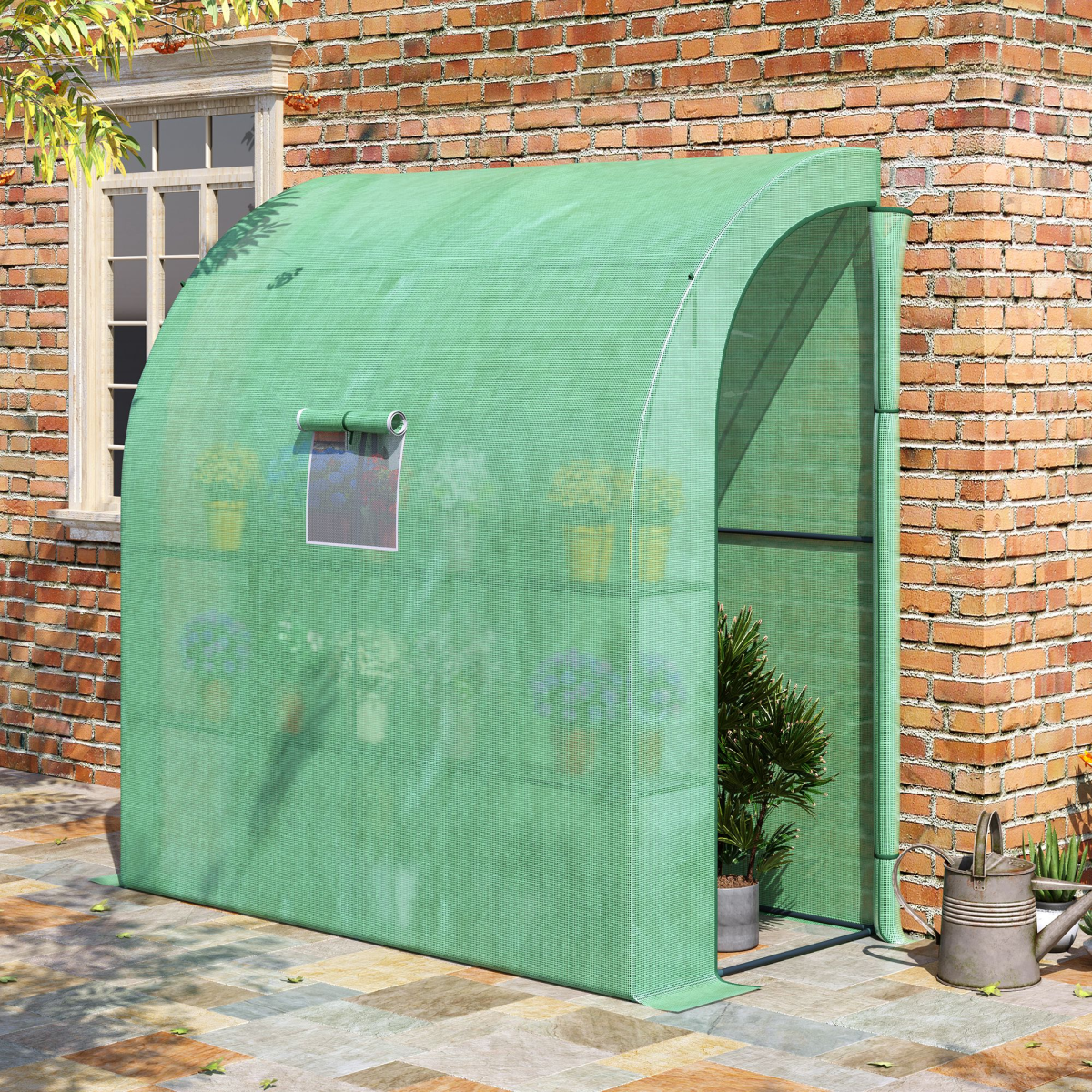 cortex-london-windsor-outsunny-walk-in-lean-to-wall-greenhouse-green-200l-100w-215hcm