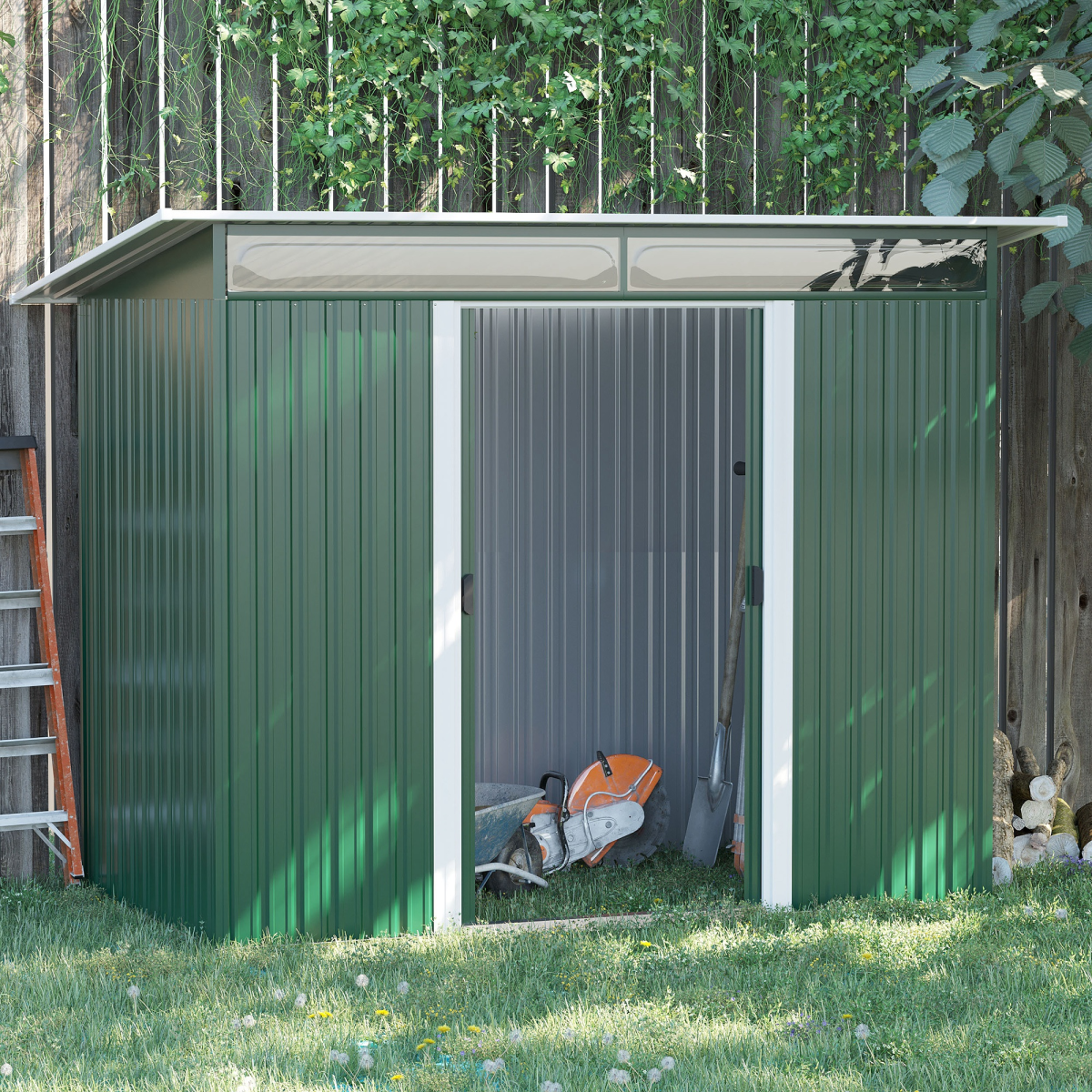 cortex-london-windsor-green-metal-garden-shed-260x133x200cm-sliding-doors