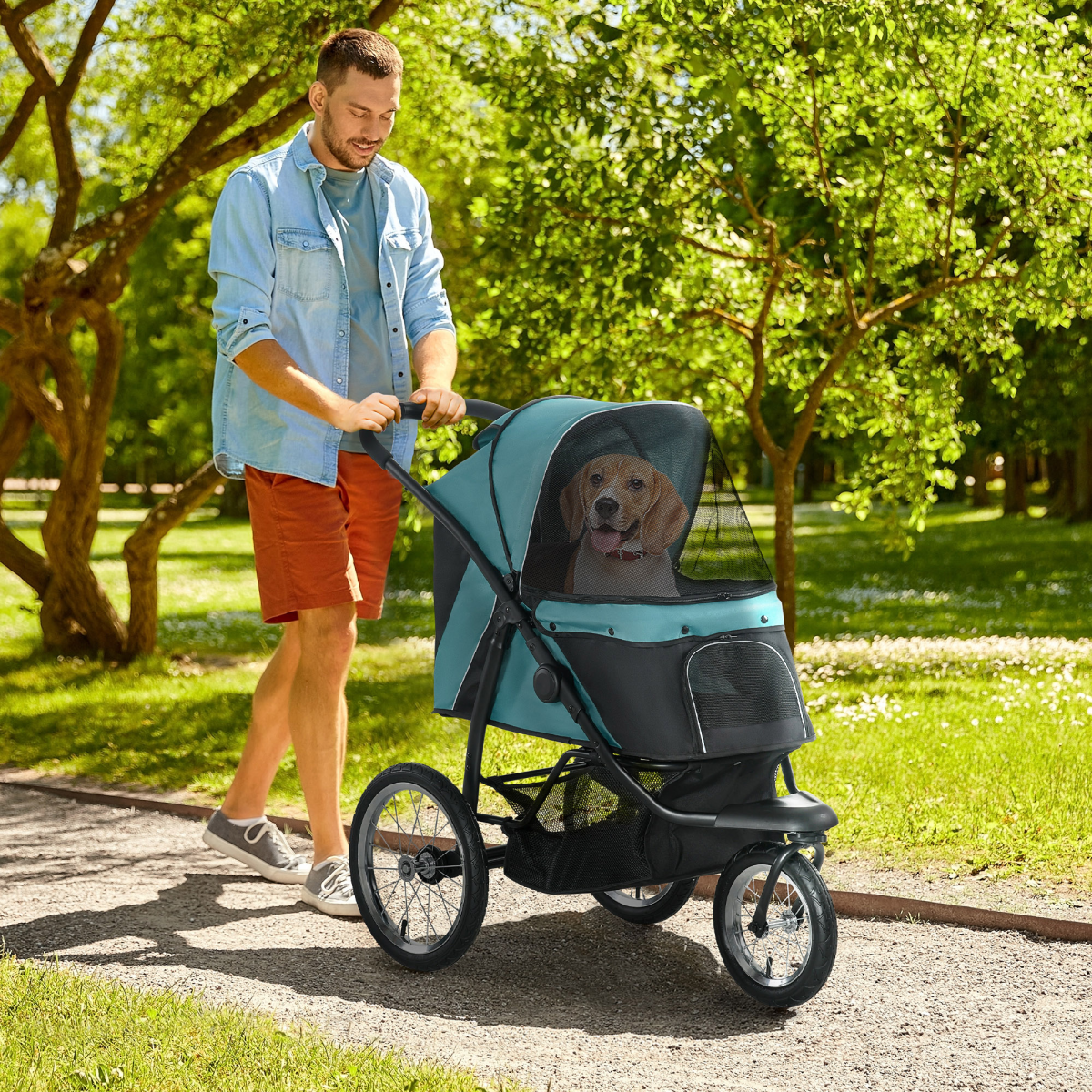 cortex-london-windsor-three-wheel-pet-stroller-dark-green-black