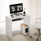 Compact Computer Table with Keyboard Tray Drawer White