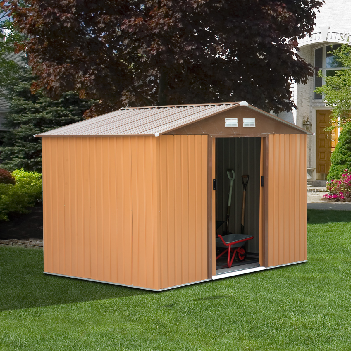 cortex-london-windsor-9x6-ft-khaki-galvanised-steel-storage-shed