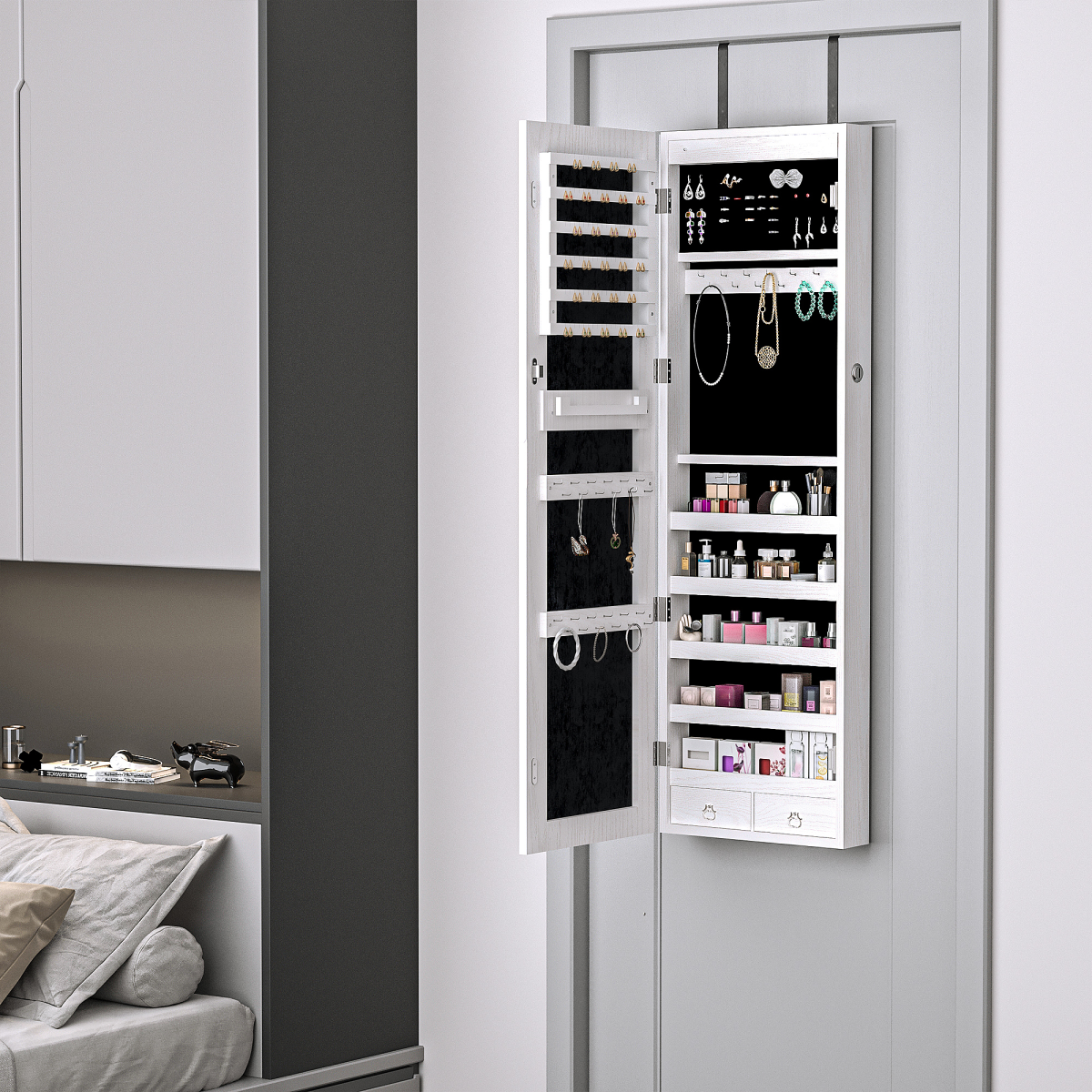 cortex-london-windsor-white-lockable-mirrored-jewellery-cabinet-led-lights