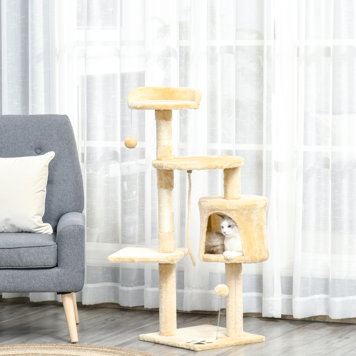 cortex-london-windsor-4-tier-cat-tree-activity-centre-with-toys-beige-114cm-pawhut