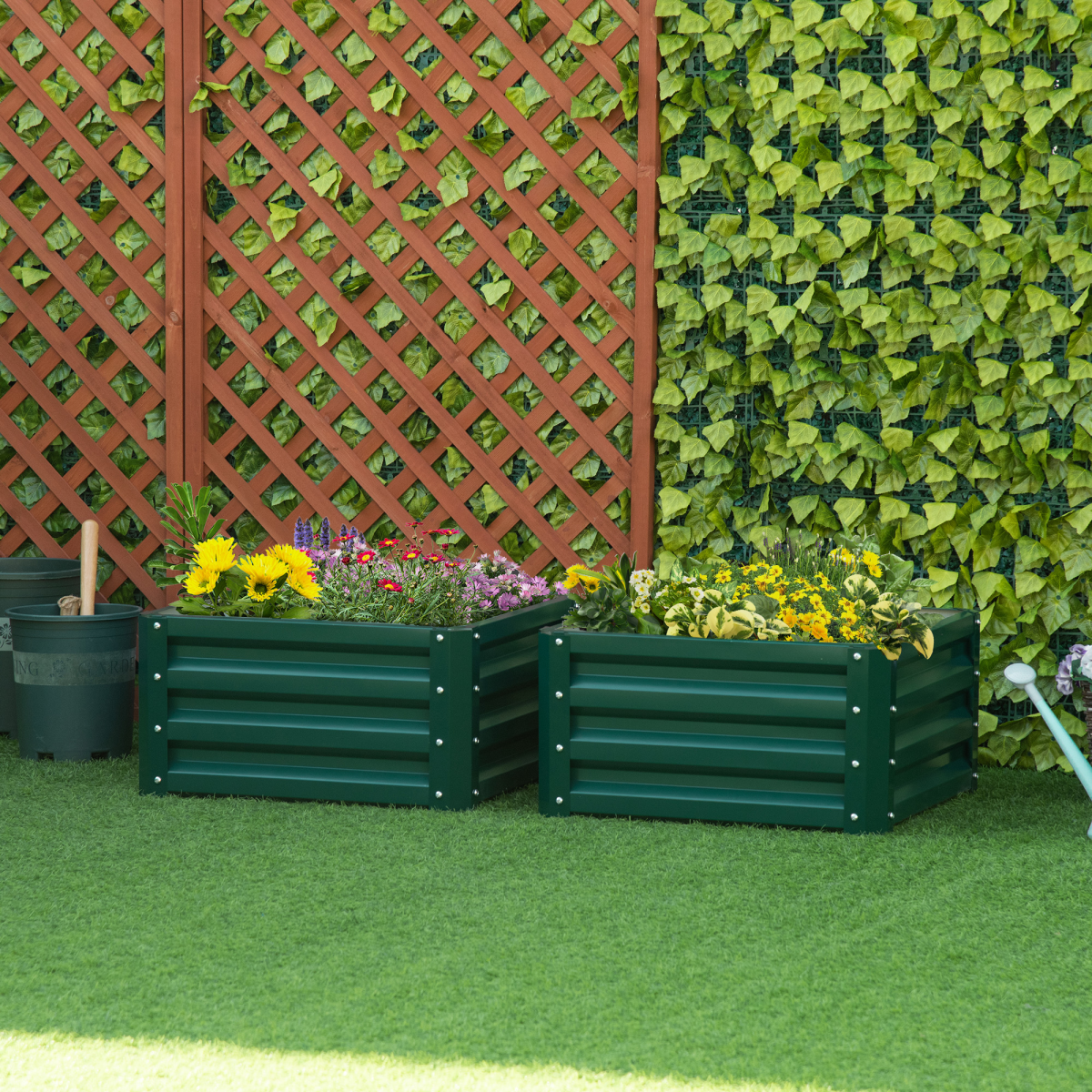 cortex-london-windsor-green-galvanised-steel-raised-garden-planter-set-of-two