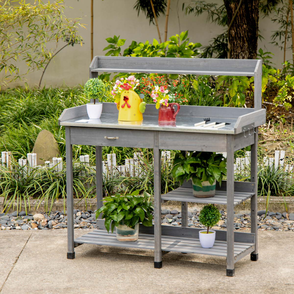 cortex-london-kensington-garden-potting-bench-galvanised-metal-top-natural-solid-wood