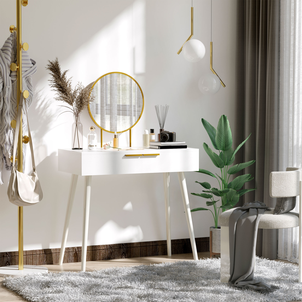 cortex-london-windsor-modern-white-dressing-table-two-drawers-round-mirror
