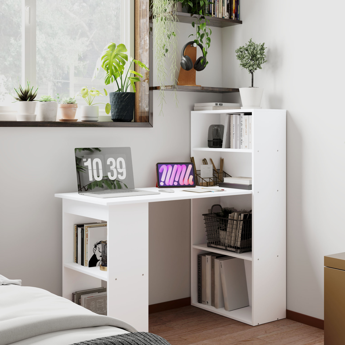 Computer Desk, 120Lx55Dx120H cm-White