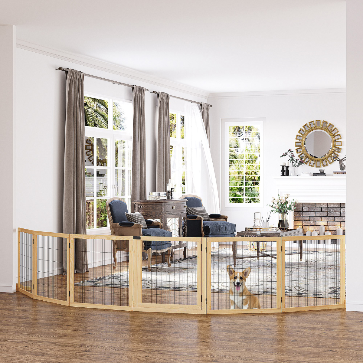 cortex-london-pawhut-york-six-panel-foldable-pine-wood-dog-gate-432cm-natural