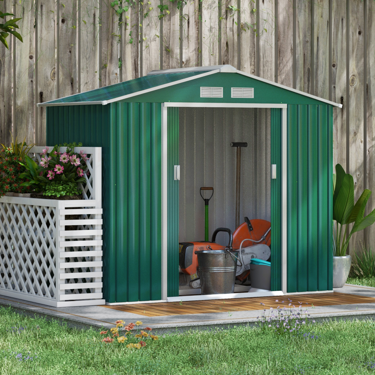 cortex-london-windsor-green-galvanised-steel-garden-storage-shed