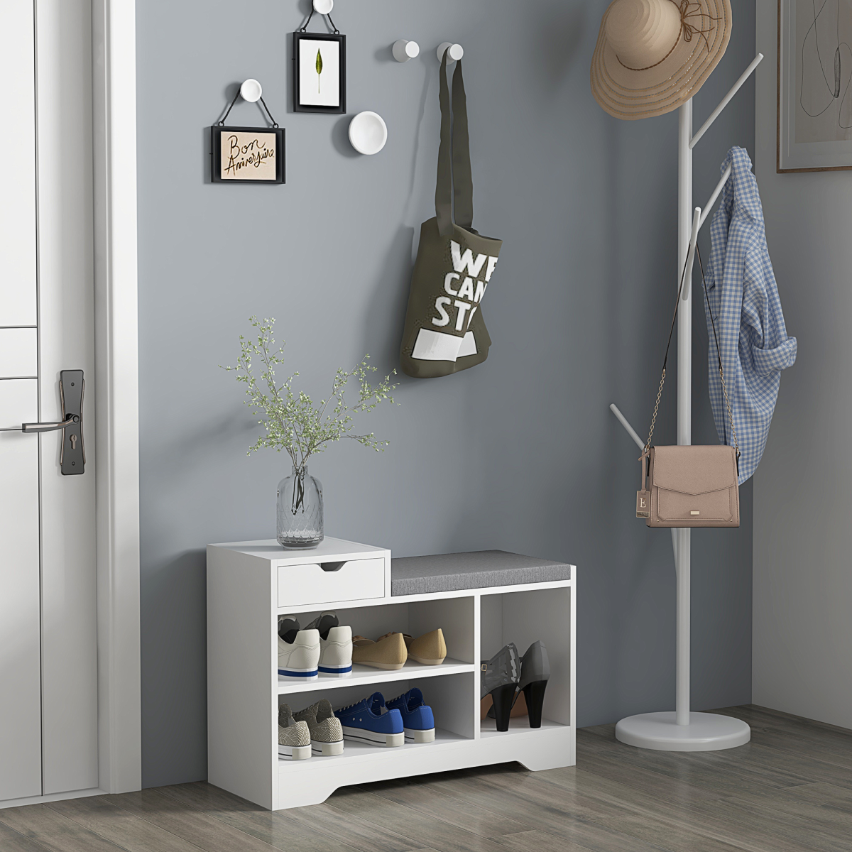 cortex-london-york-white-upholstered-shoe-storage-bench-with-drawer-and-shelves