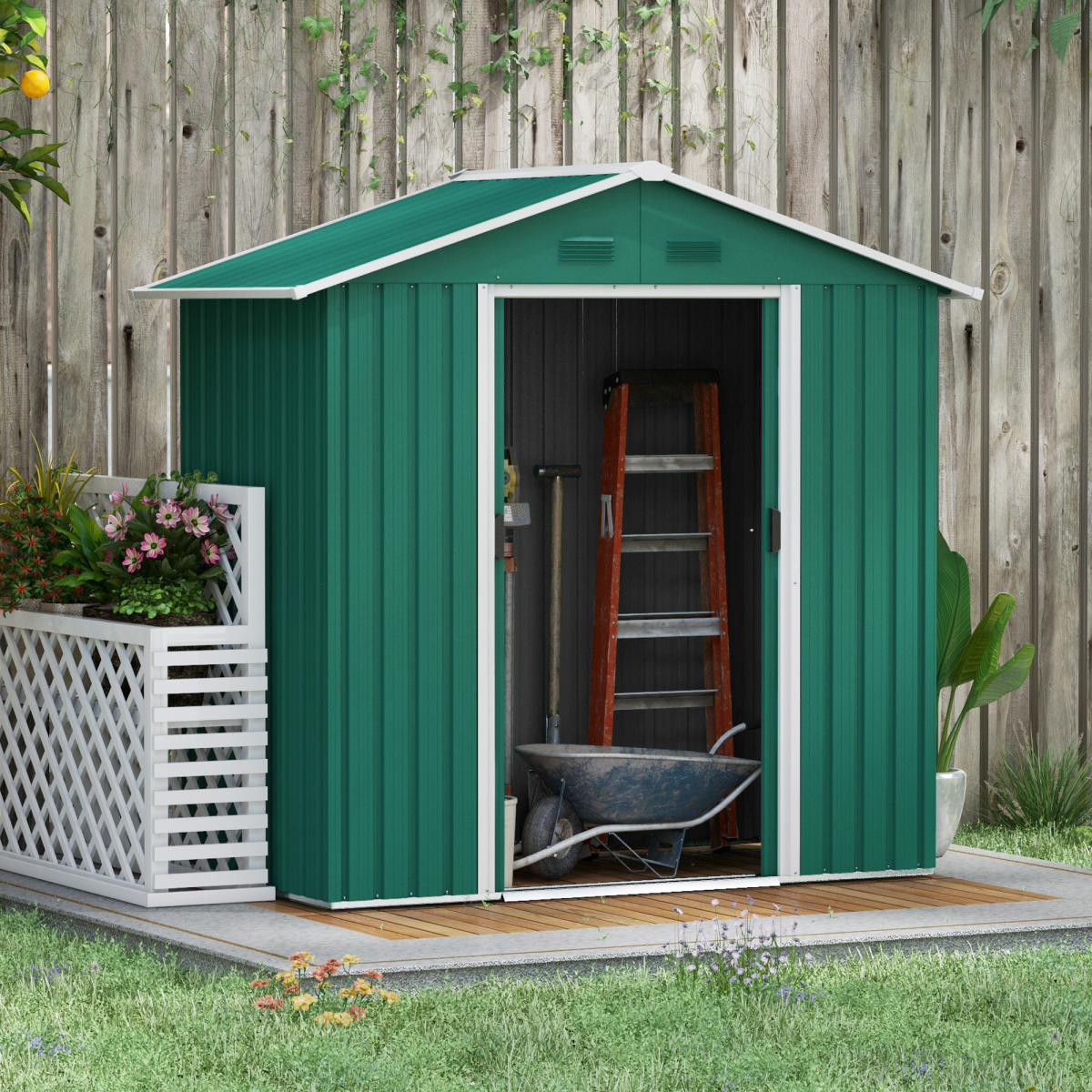 cortex-london-windsor-metal-garden-shed-green