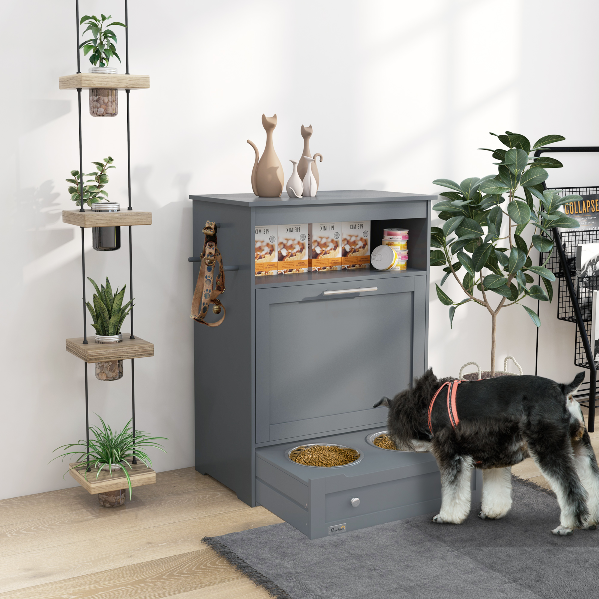cortex-london-windsor-pawhut-grey-pet-feeding-station-food-storage-cabinet