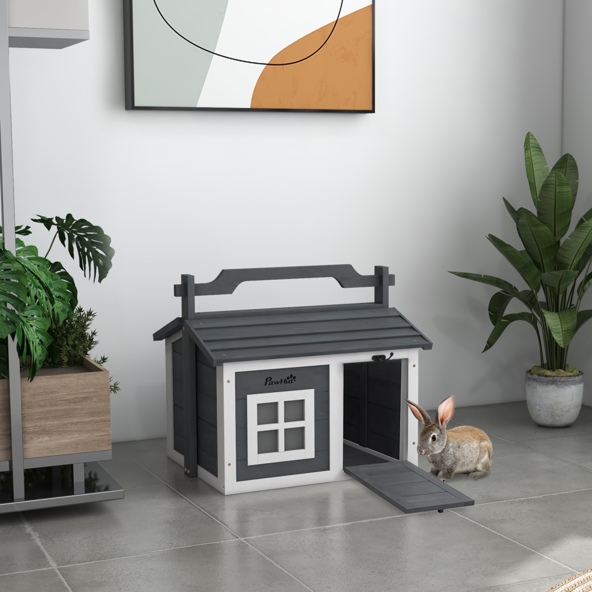 cortex-london-windsor-pawhut-indoor-outdoor-rabbit-hutch-top-handle-grey
