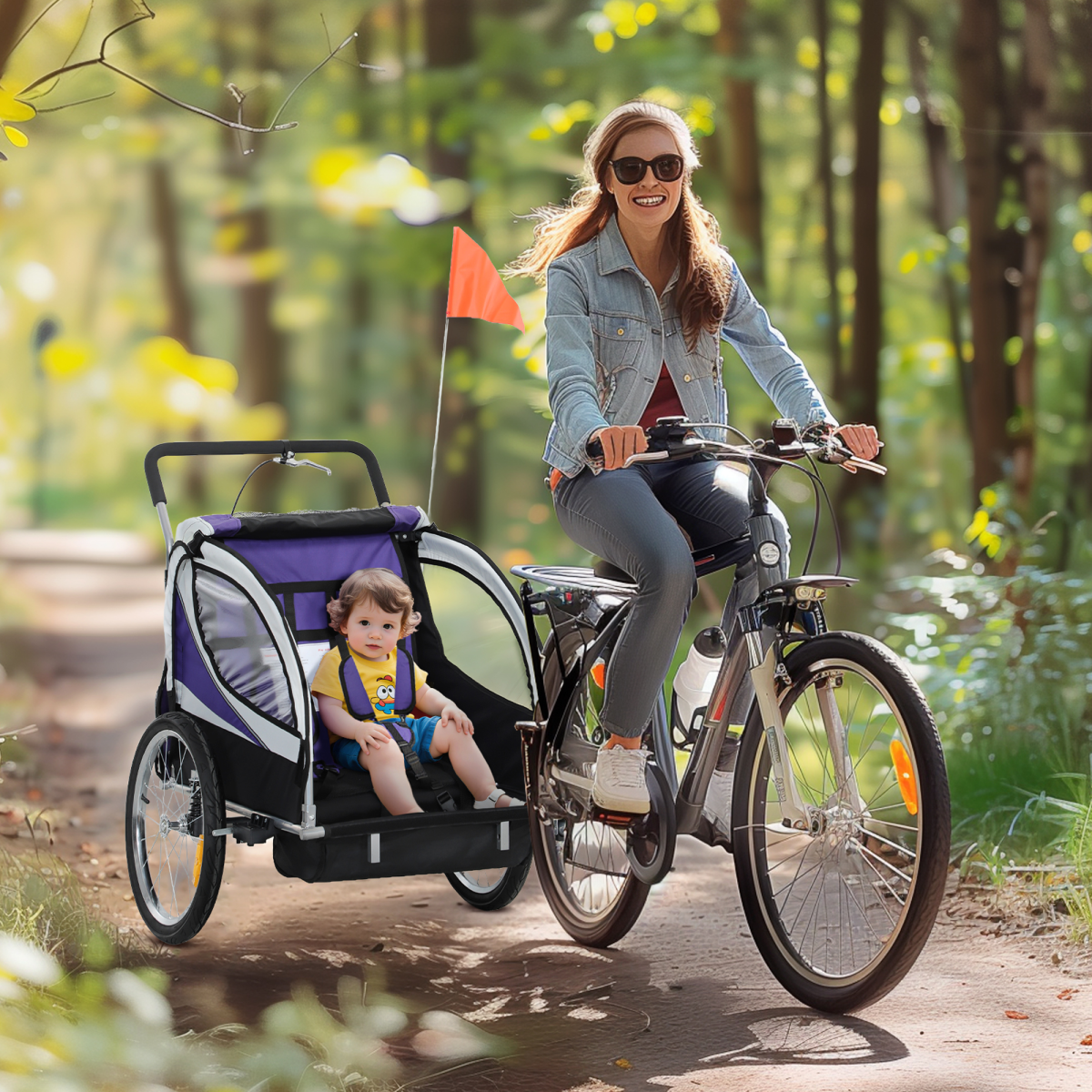 cortex-london-windsor-two-seat-child-bike-trailer-purple-steel-oxford-fabric