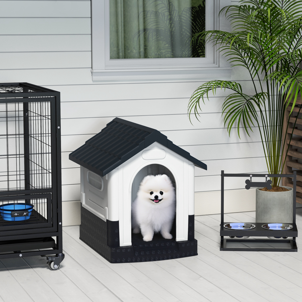PawHut Dog Kennel for Outside, for XS Dogs, 64.5 x 57 x 66cm, Grey