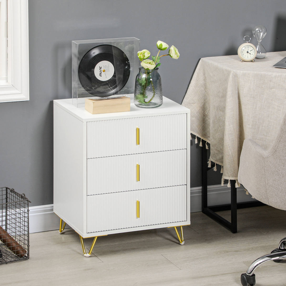cortex-london-kensington-white-three-drawer-chest-ridged-front-gold-coloured-accents