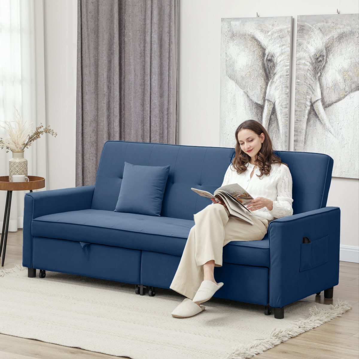 HOMCOM Reversible L-Shaped Sectional Sofa Bed with Cushions, Blue