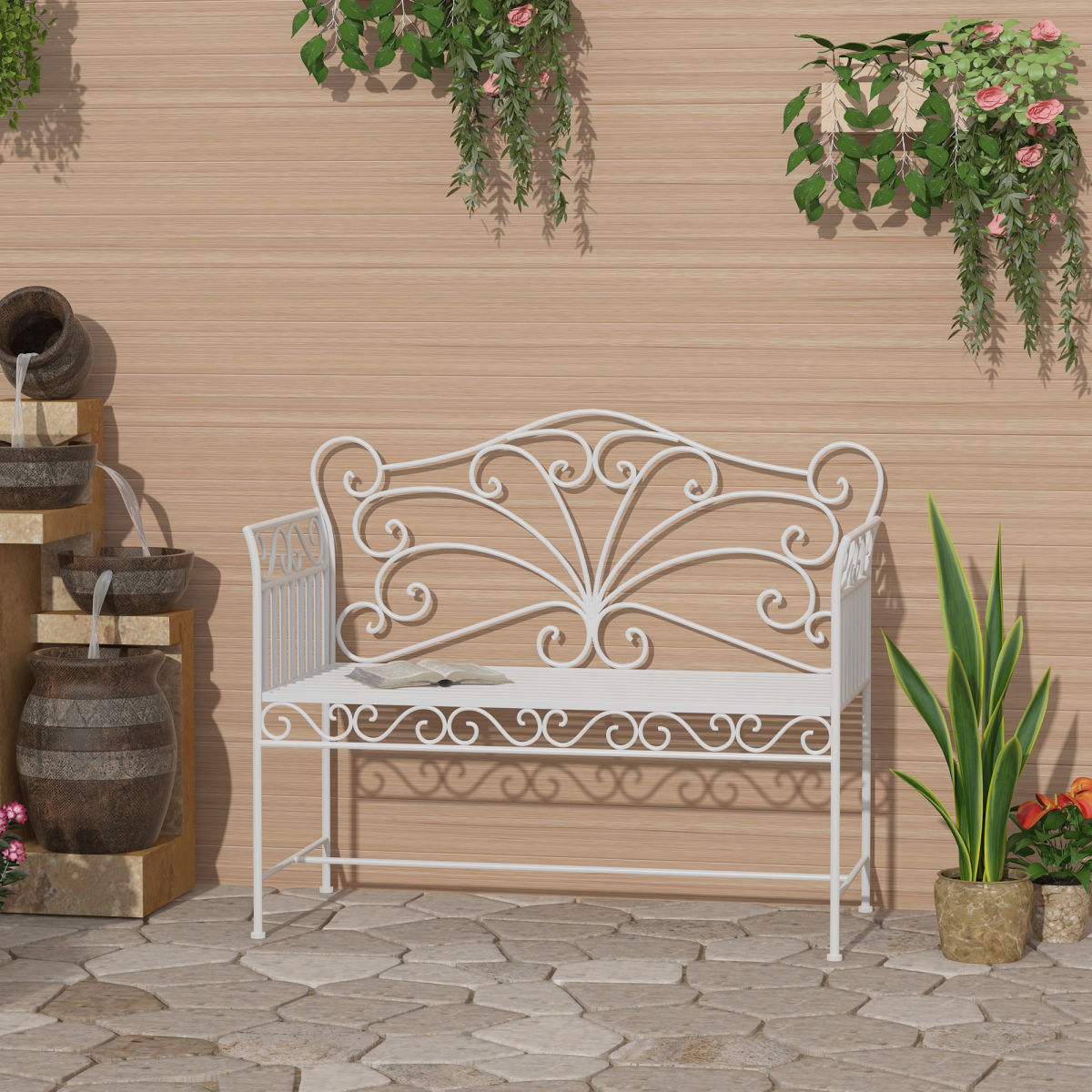 cortex-london-york-white-metal-two-seater-garden-bench-with-backrest