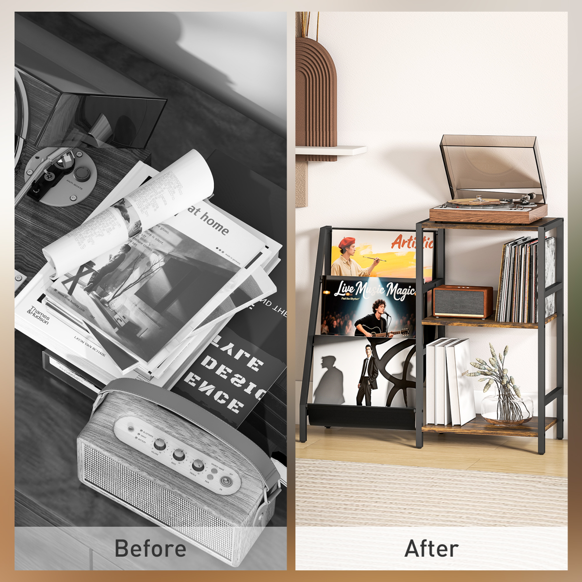 cortex-london-oxford-record-player-stand-rustic-brown-three-shelves-magazine-racks