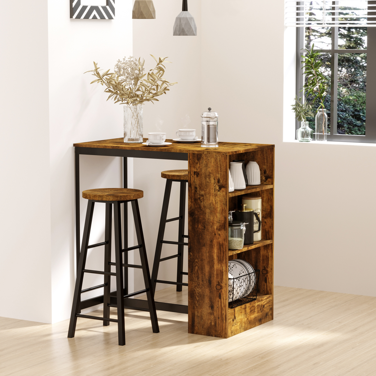 cortex-london-kensington-bar-table-set-two-stools-storage-shelves-footrests