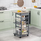 Kitchen Island Trolley w/ 4 Baskets 2 Side Racks Drawer Dark Grey